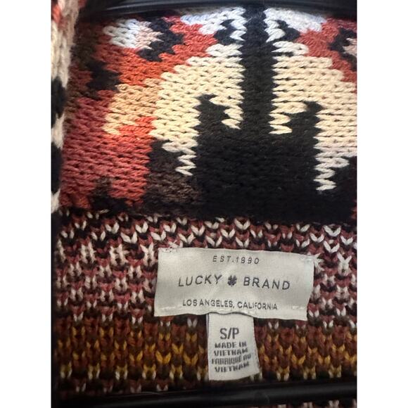 Lucky Brand Sweater Aztec Southwestern Open Front Shawl Collar Black Women's S/P - Picture 5 of 5